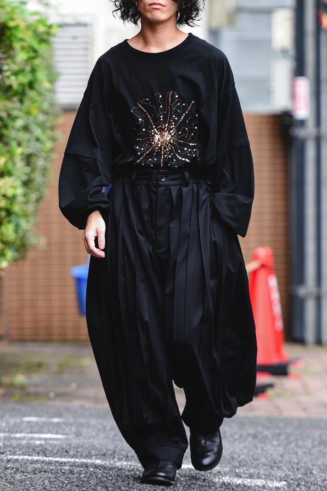 Wool Gabardine Wide Pleats Lantern Pants