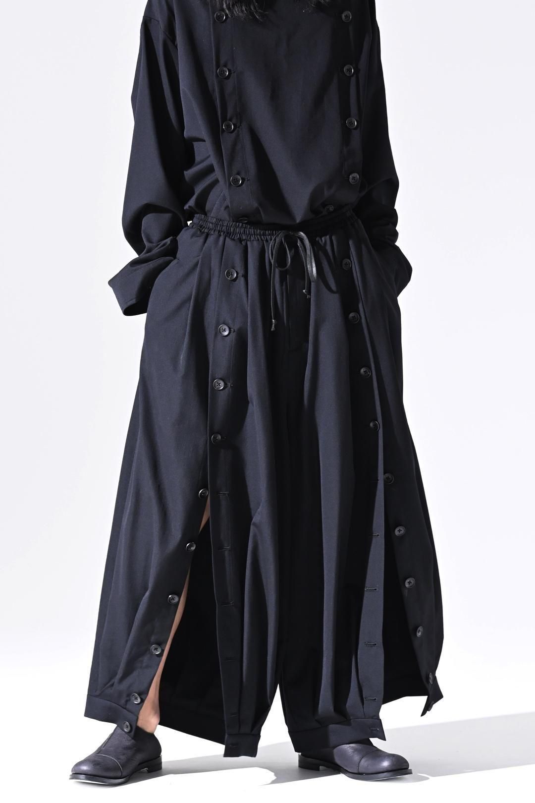 Wool Gabardine Mirrored Button Big Pants