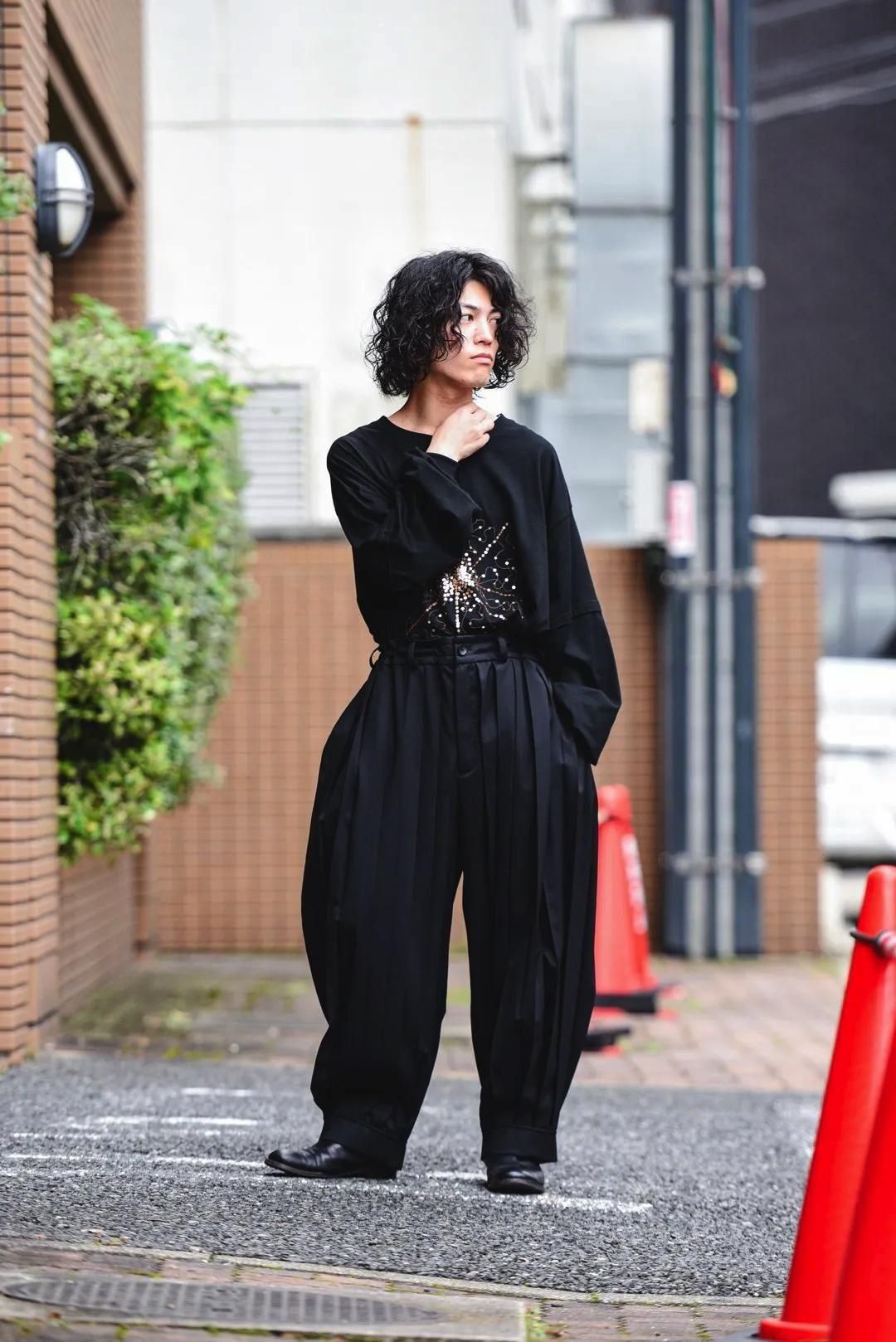 Wool Gabardine Wide Pleats Lantern Pants