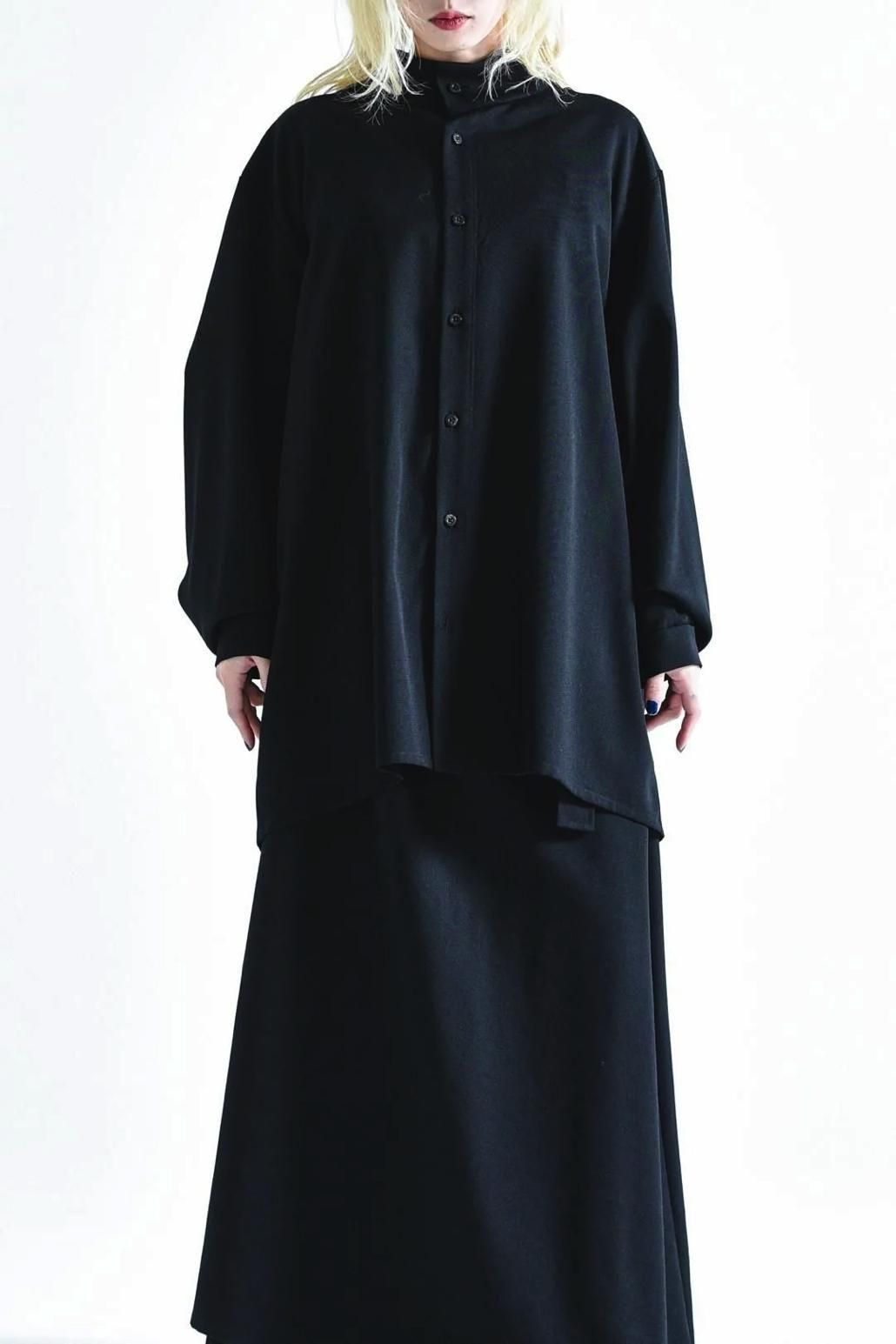 Wool Gabardine Stand Collar Shirt