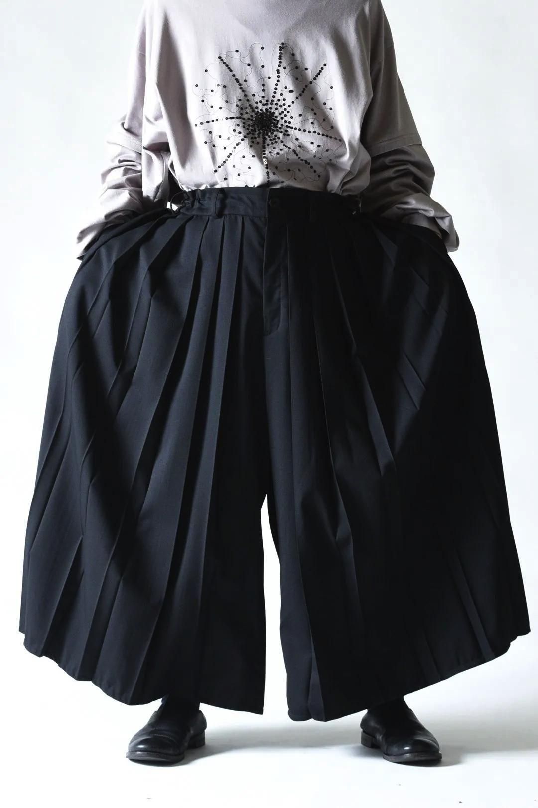Wool Gabardine Wide Pleats Hakama Pants