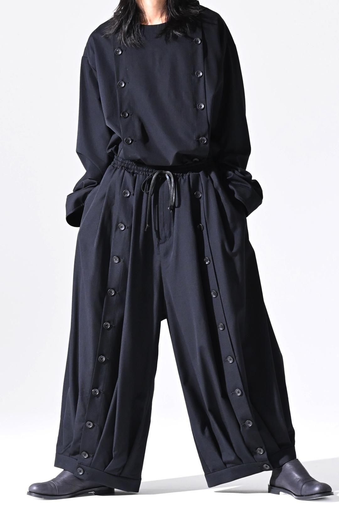 Wool Gabardine Mirrored Button Big Pants