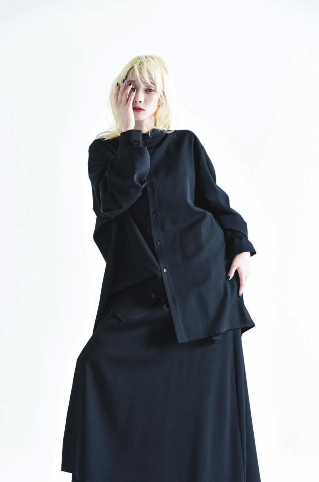 Wool Gabardine Stand Collar Shirt