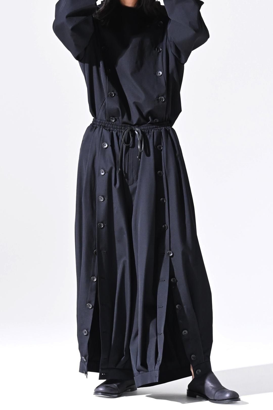 Wool Gabardine Mirrored Button Big Pants