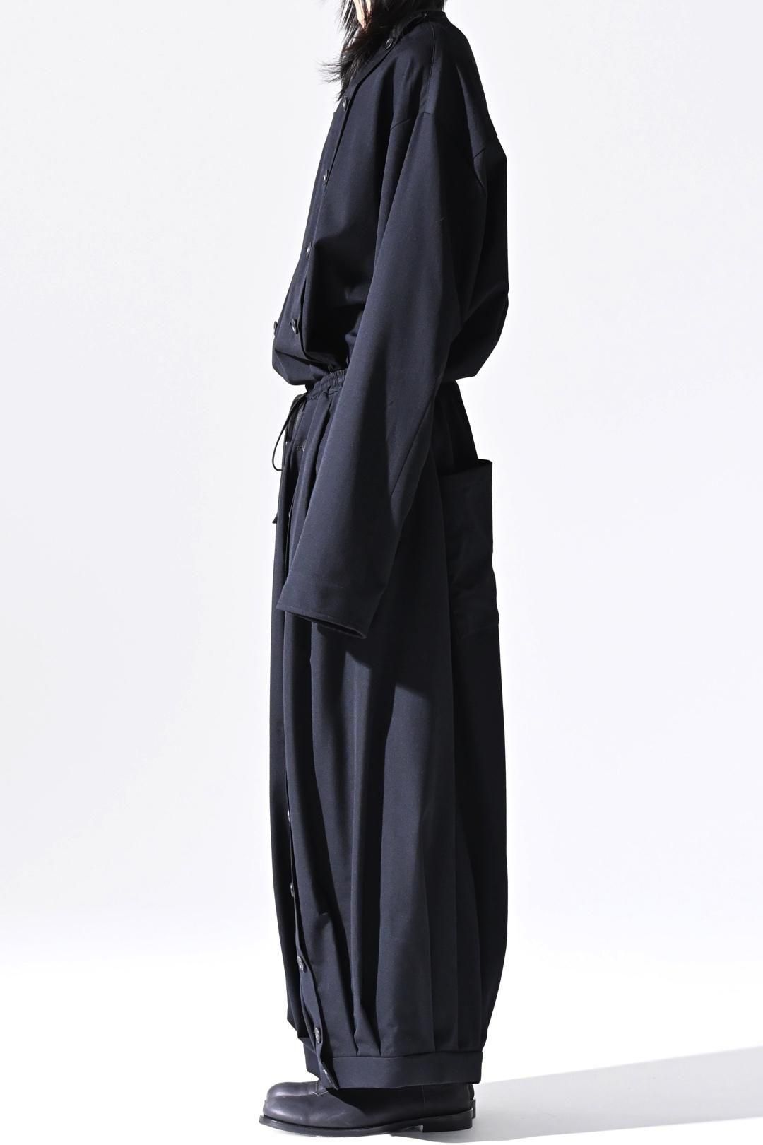 Wool Gabardine Mirrored Button Big Pants