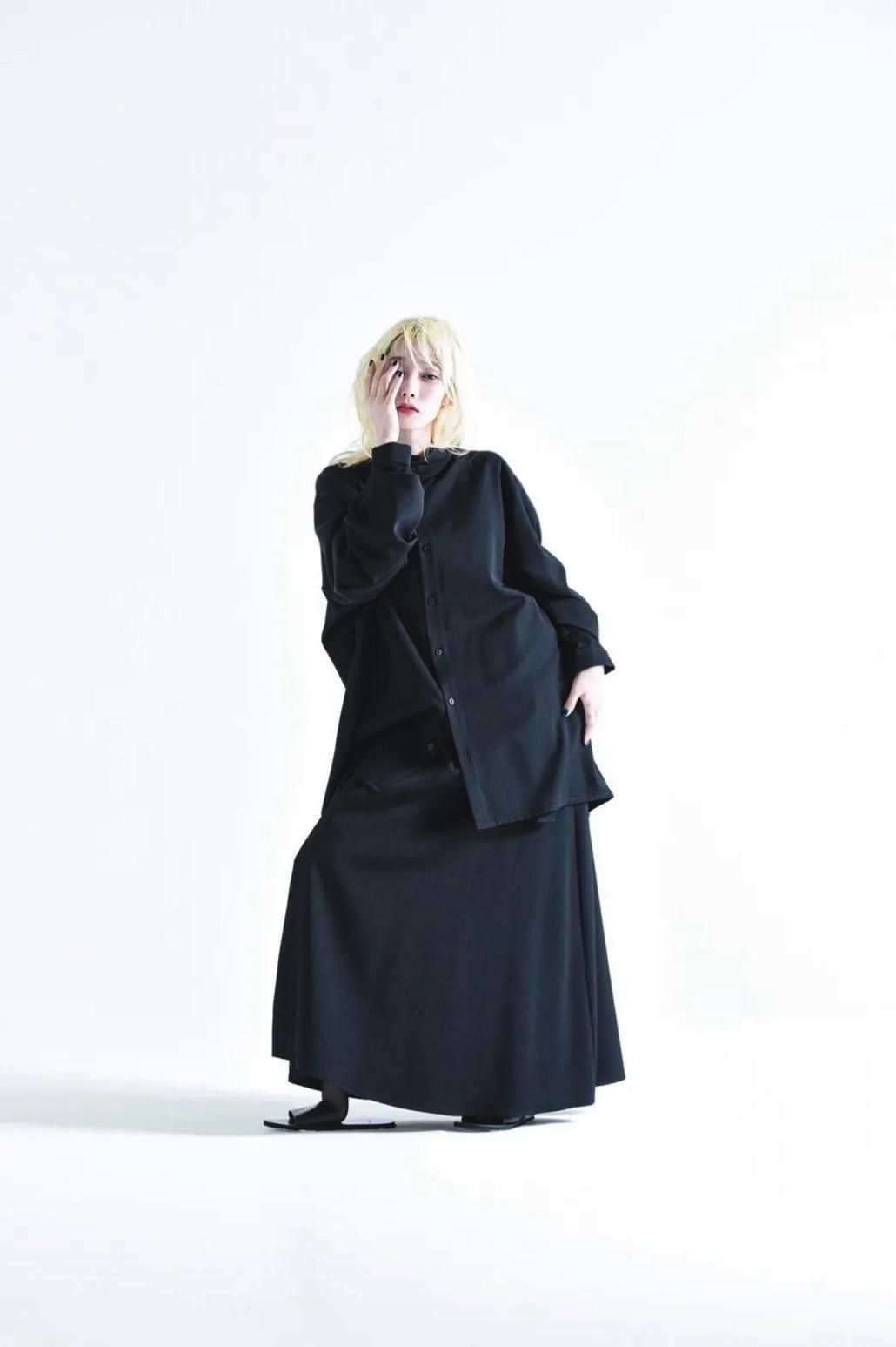 Wool Gabardine Stand Collar Shirt