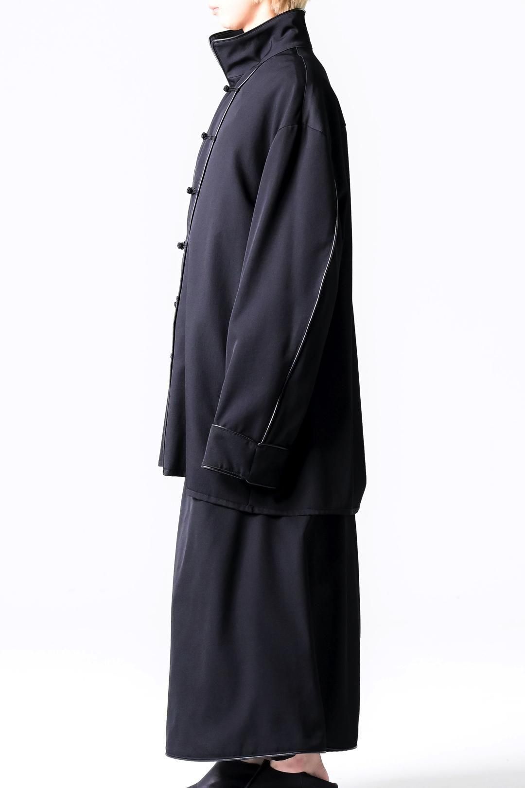 Wool Gabardine Leather Piping China Jacket
