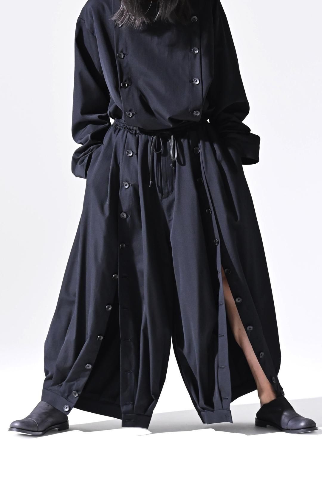 Wool Gabardine Mirrored Button Big Pants