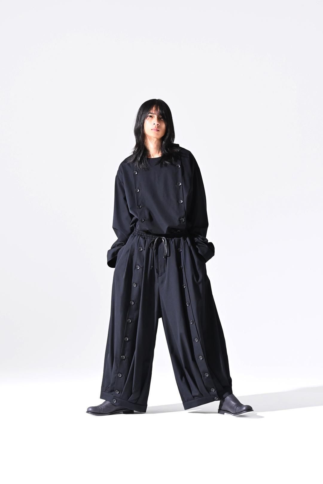 Wool Gabardine Mirrored Button Big Pants