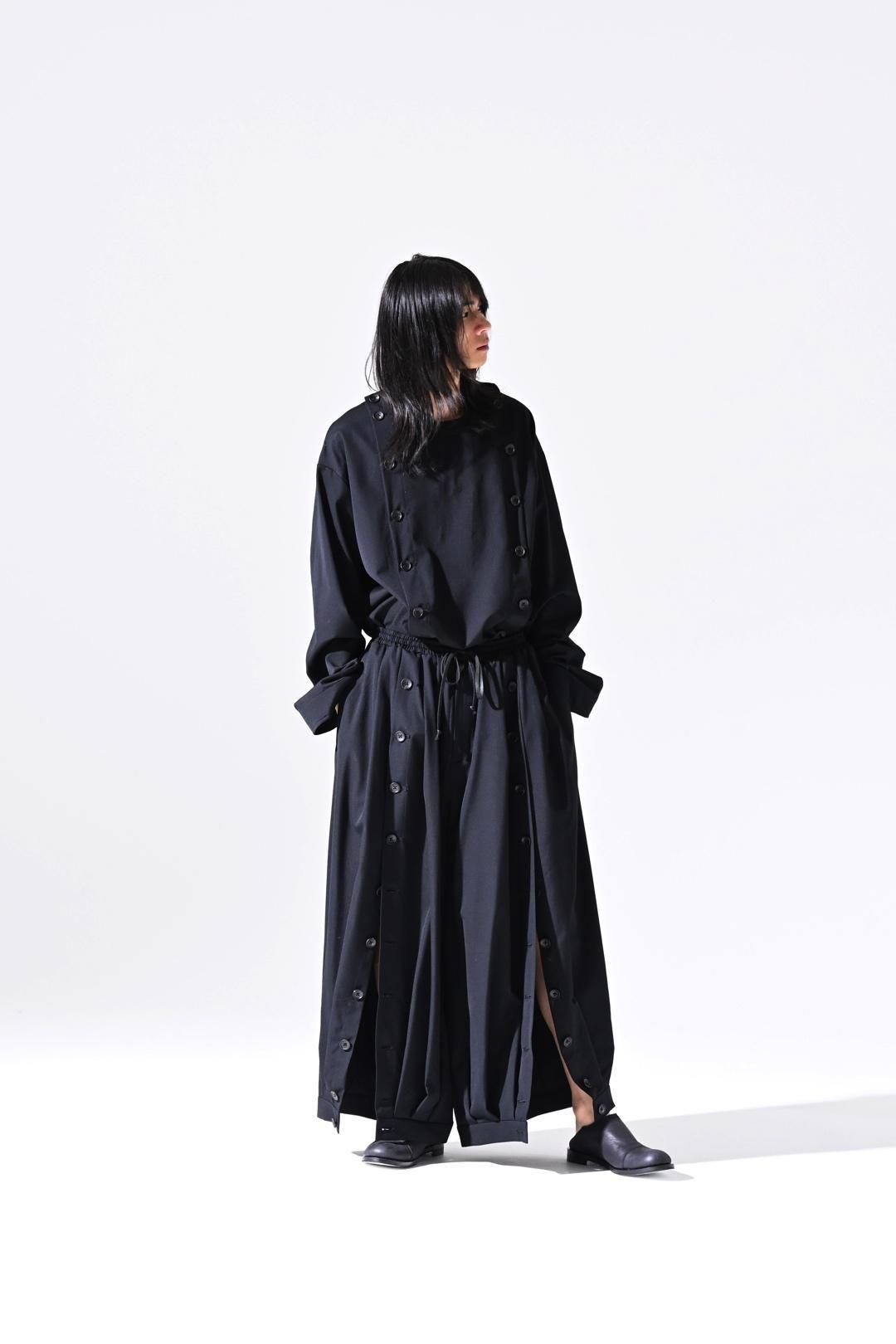 Wool Gabardine Mirrored Button Big Pants