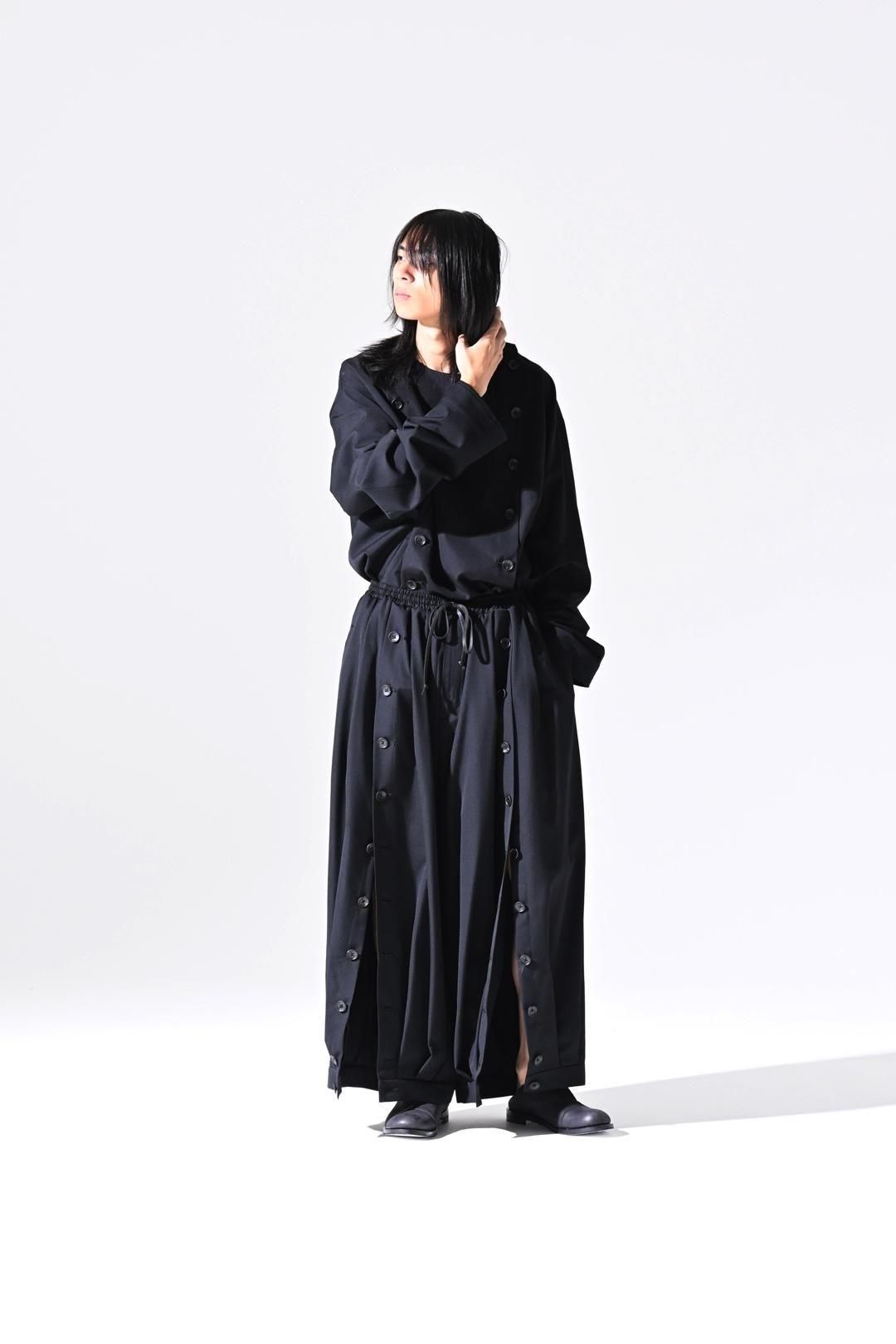 Wool Gabardine Mirrored Button Big Pants