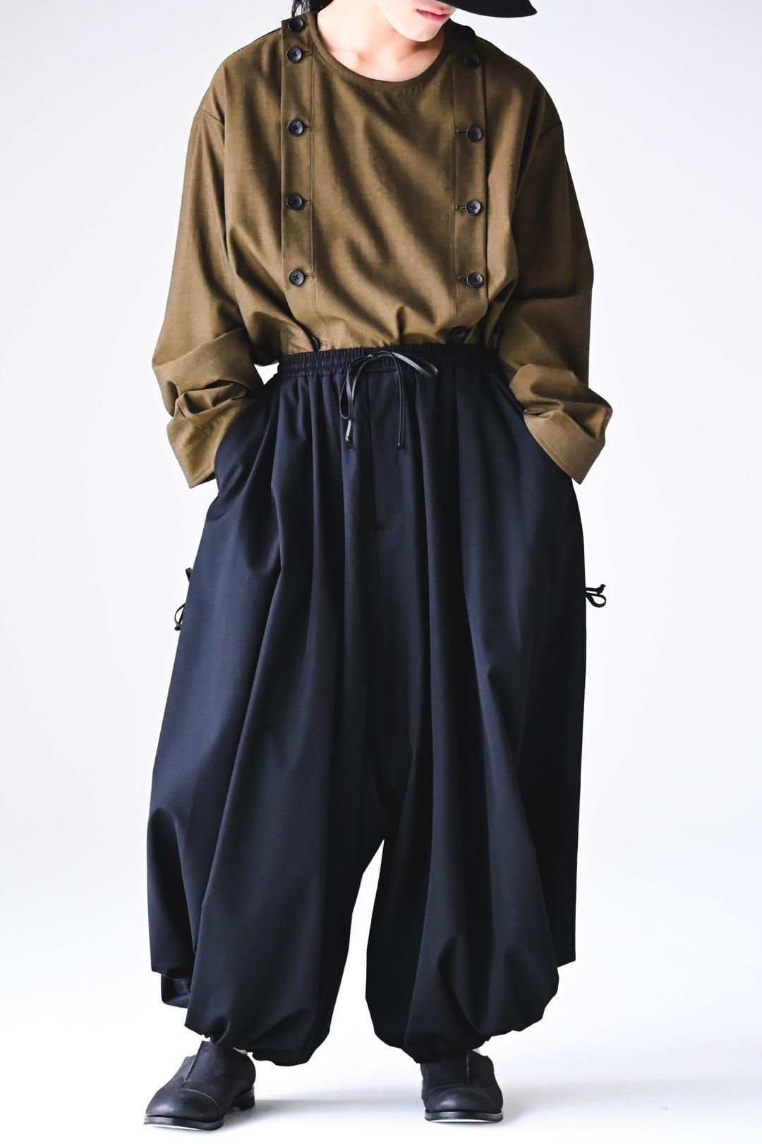 Wool Gabardine 袴 Balloon Pants black