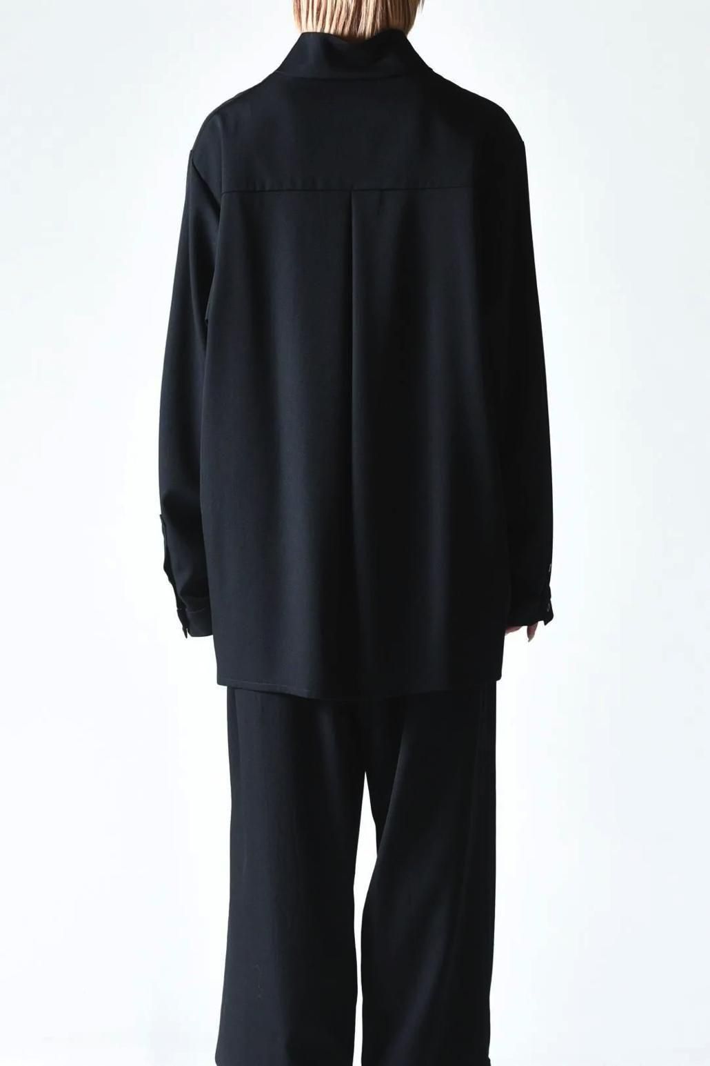 Wool Gabardine Stand Collar Shirt