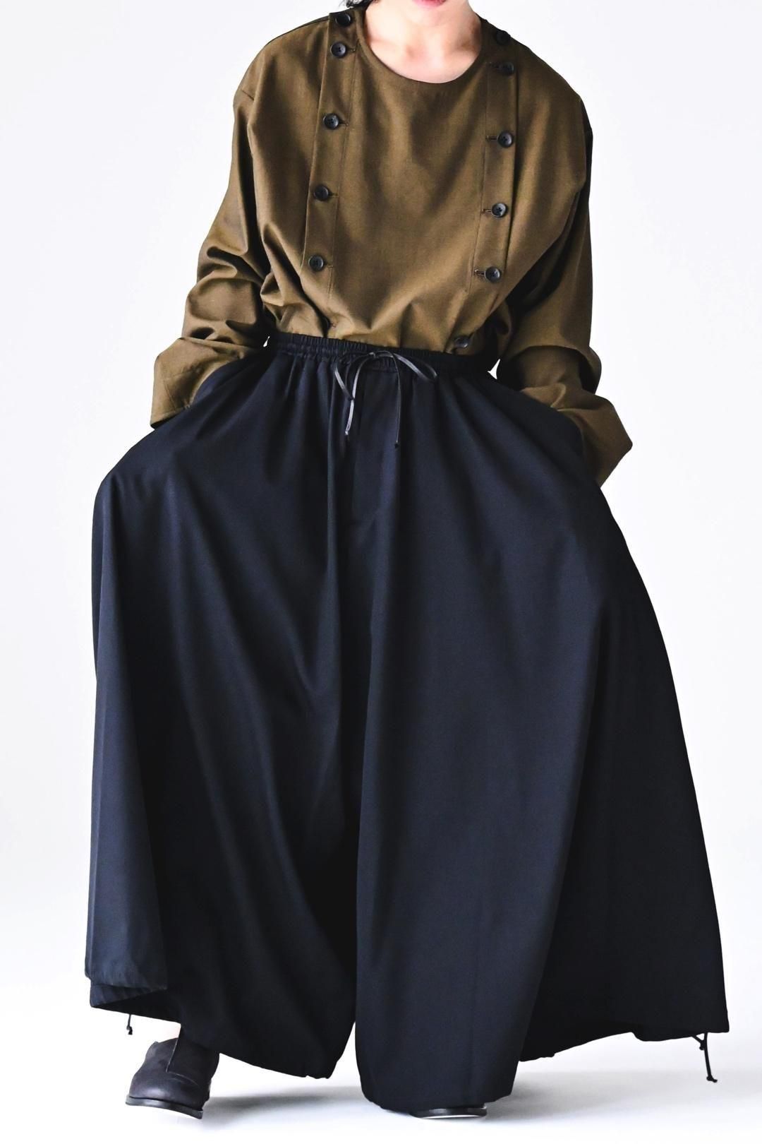 Wool Gabardine 袴 Balloon Pants black