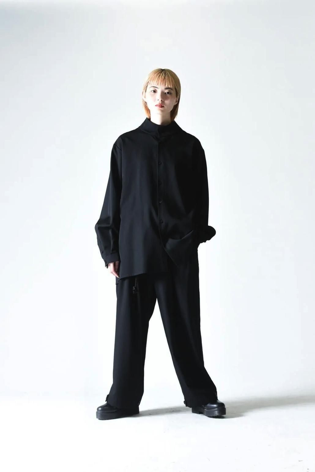 Wool Gabardine Stand Collar Shirt