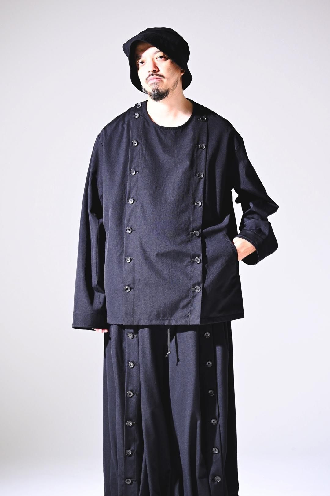 Wool Gabardine Mirrored Button Shirt Jacket