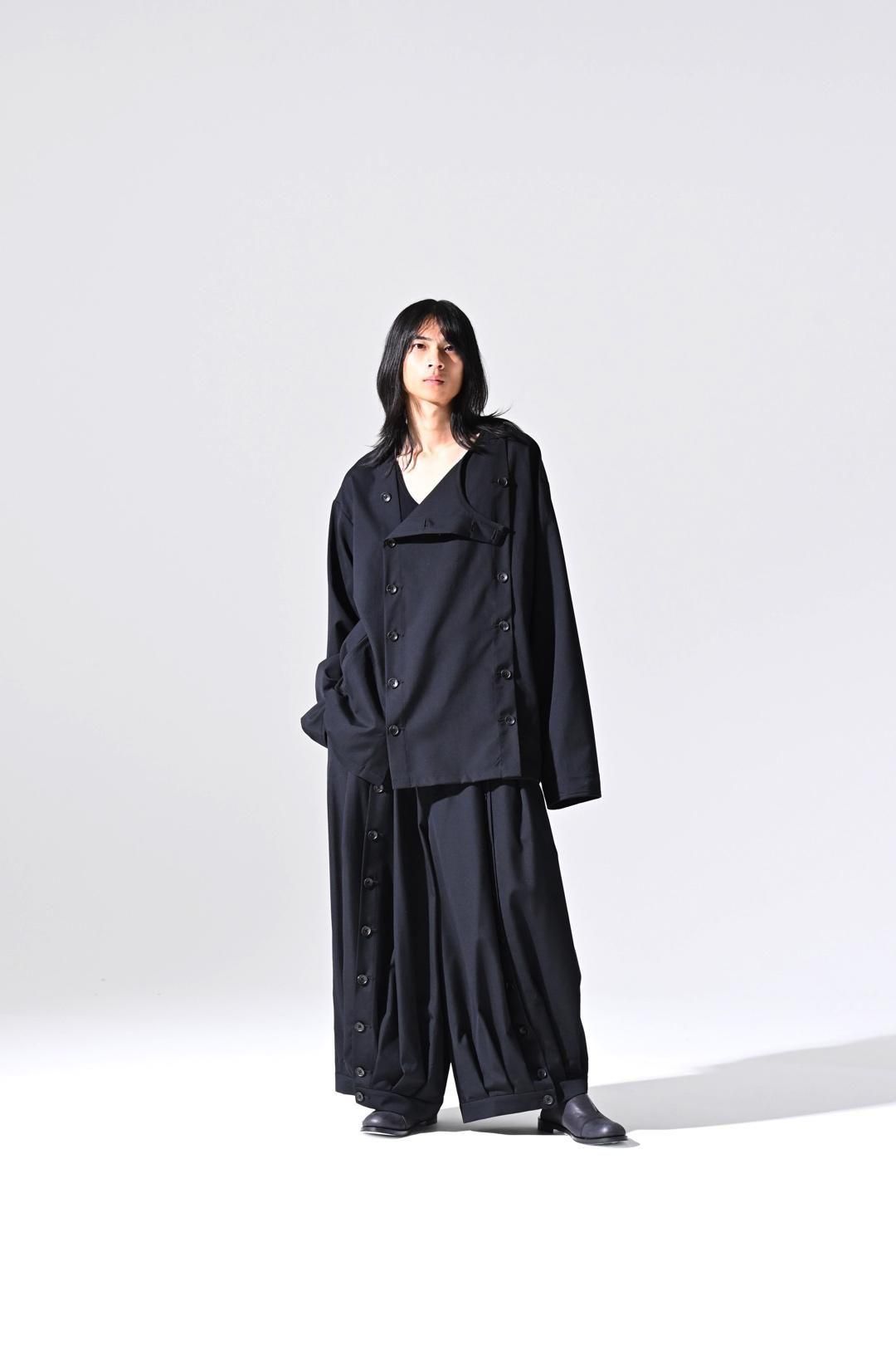 Wool Gabardine Mirrored Button Big Pants