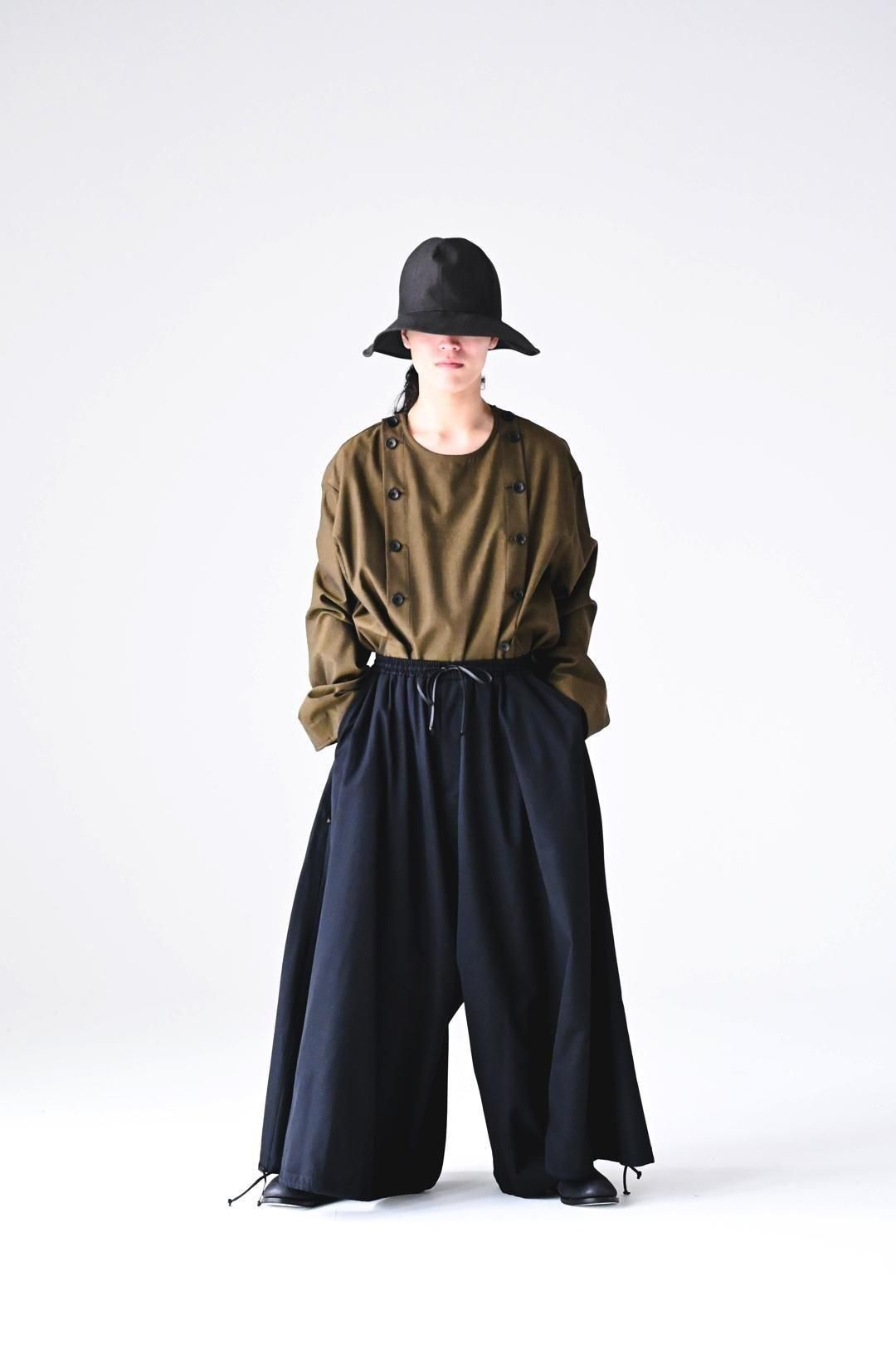 Wool Gabardine 袴 Balloon Pants black