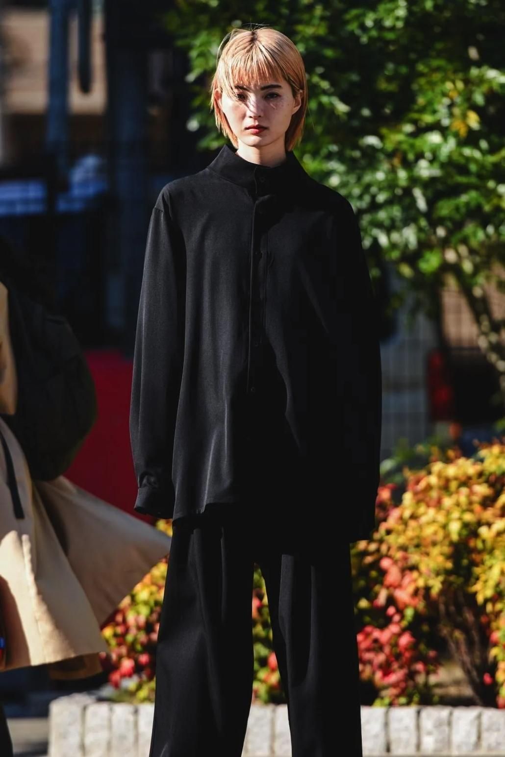 Wool Gabardine Stand Collar Shirt