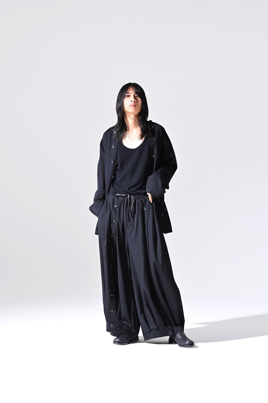 Wool Gabardine Mirrored Button Big Pants