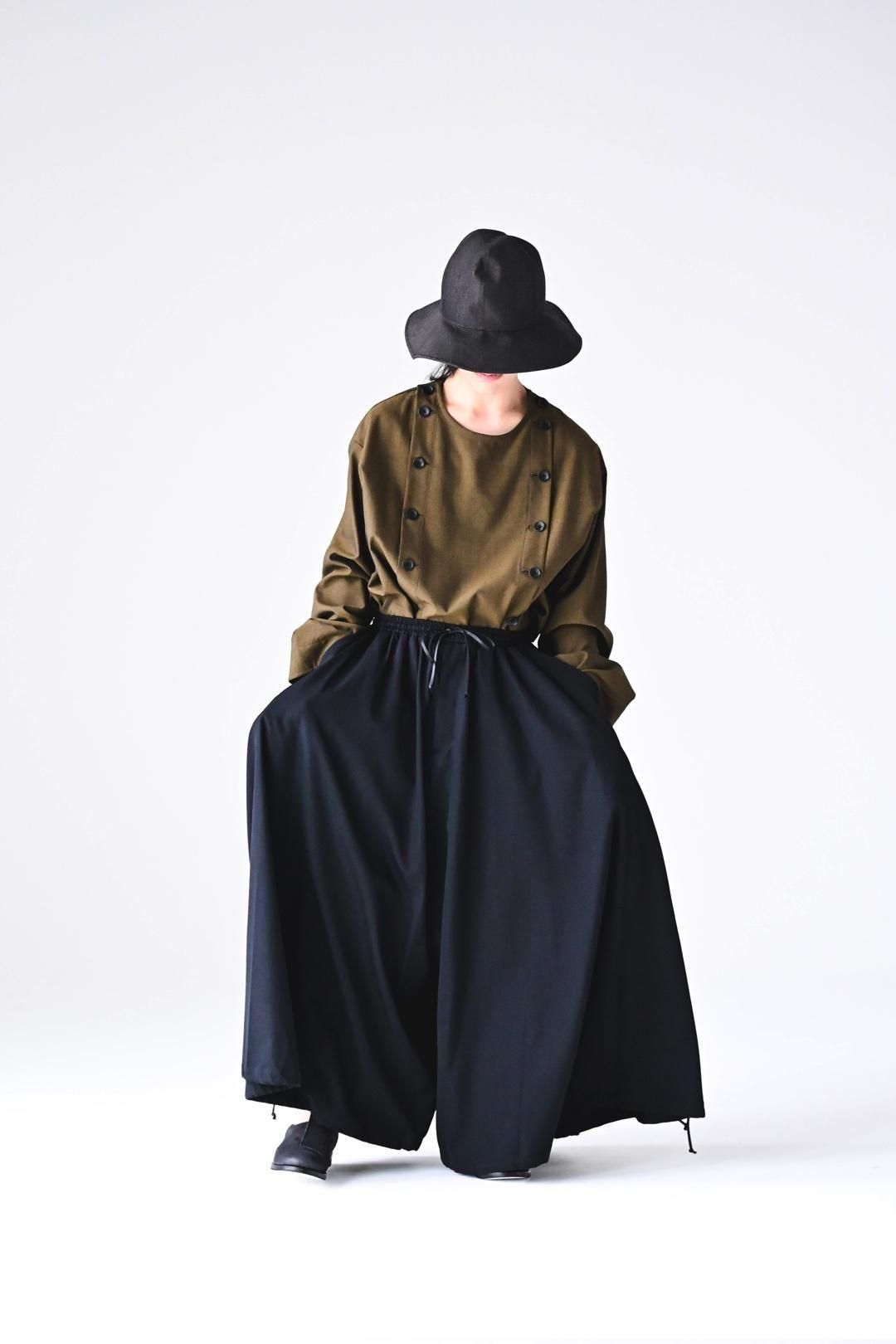 Wool Gabardine 袴 Balloon Pants black