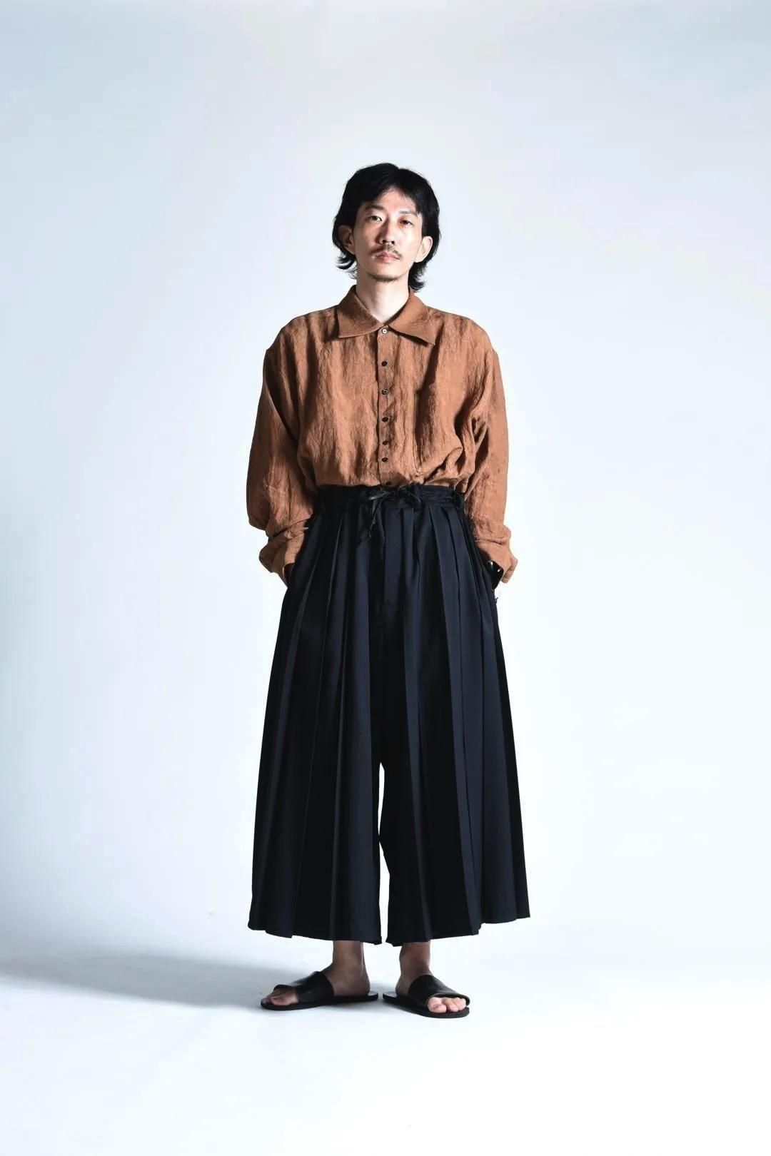 Wool Gabardine Wide Pleats Hakama Pants