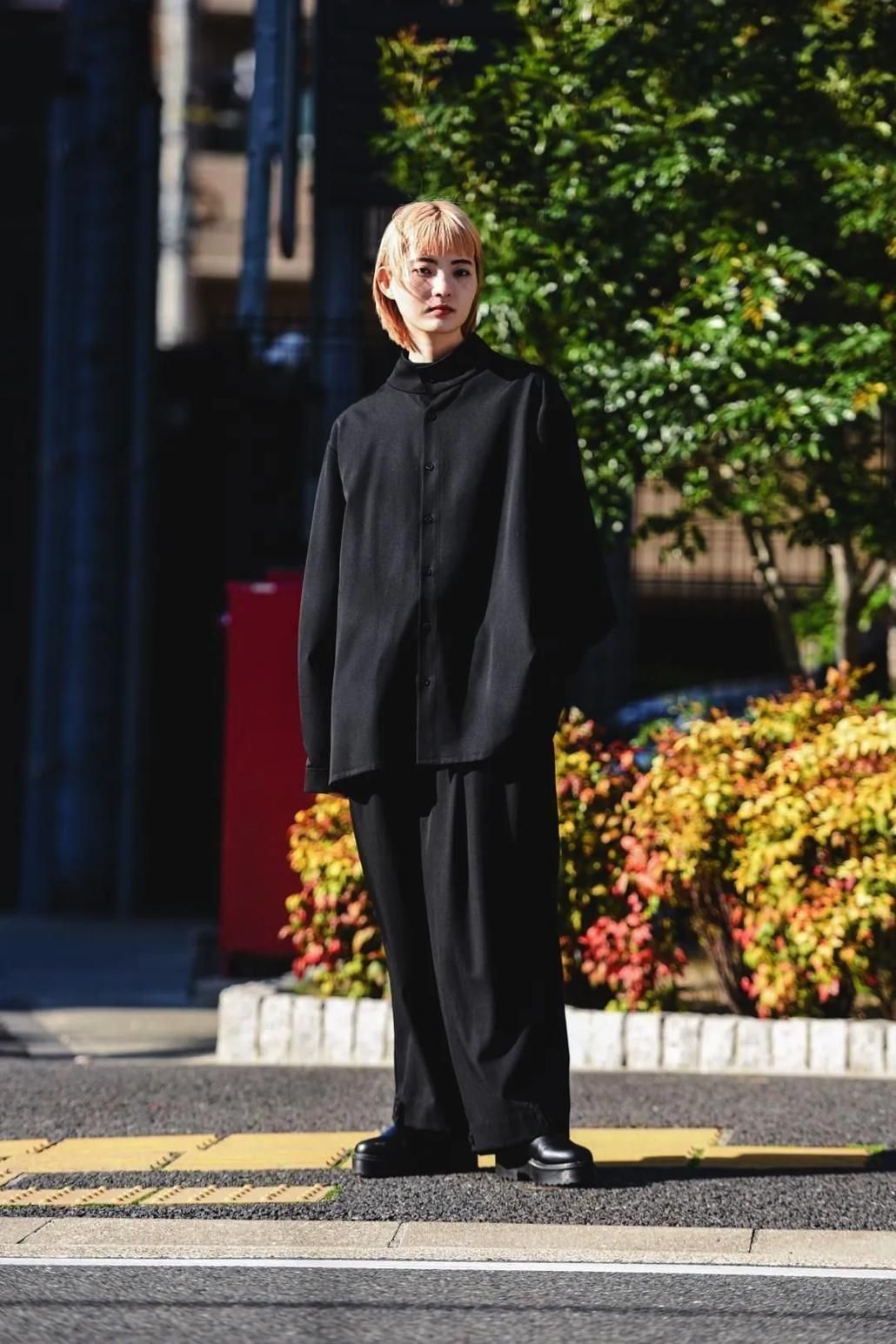 Wool Gabardine Stand Collar Shirt