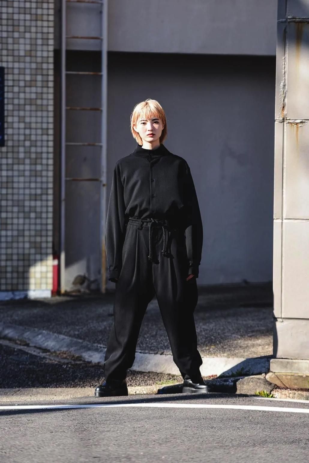 Wool Gabardine Stand Collar Shirt