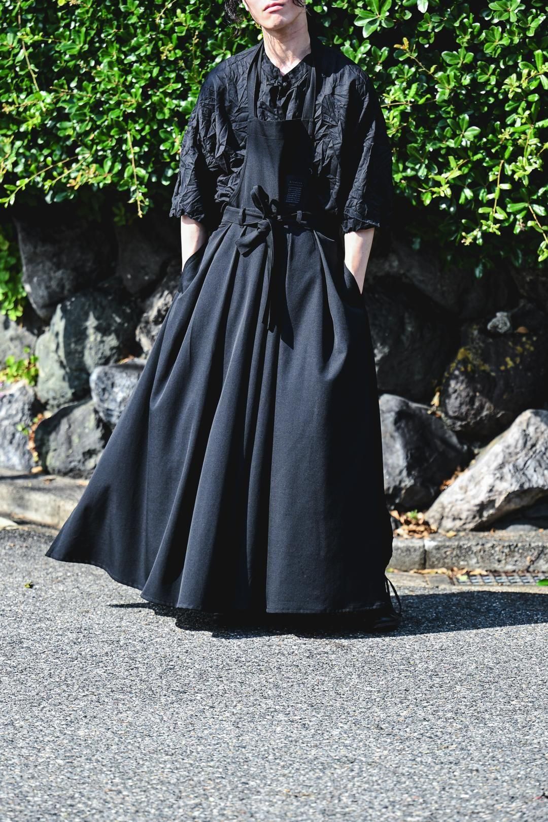 Wool Gabardine Wrap KIMONO Cloth black