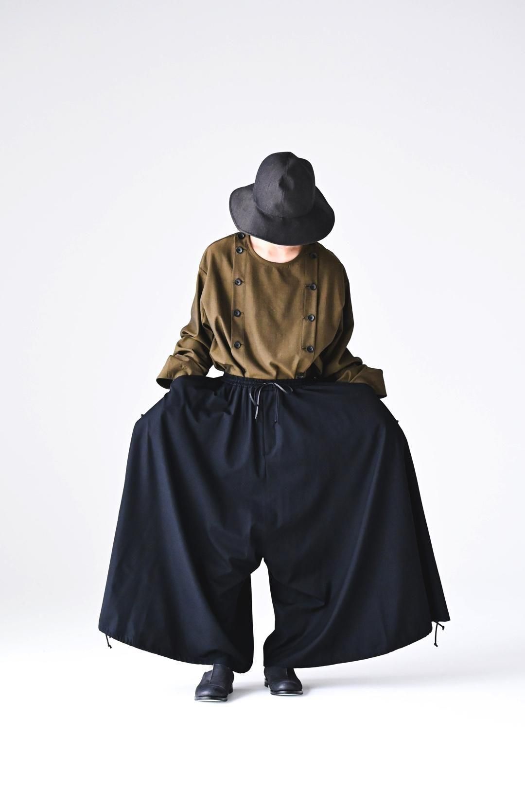 Wool Gabardine 袴 Balloon Pants black