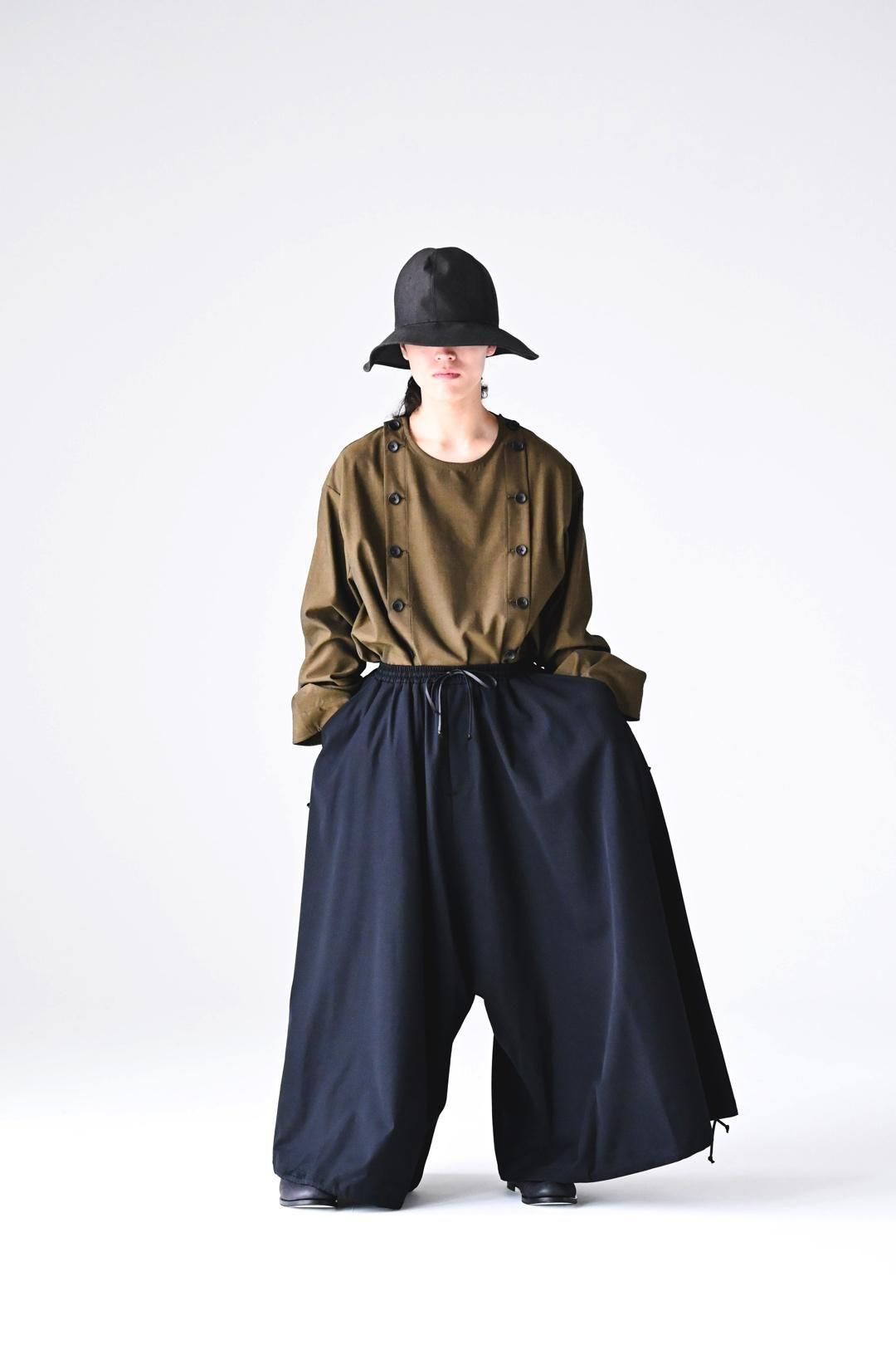 Wool Gabardine 袴 Balloon Pants black
