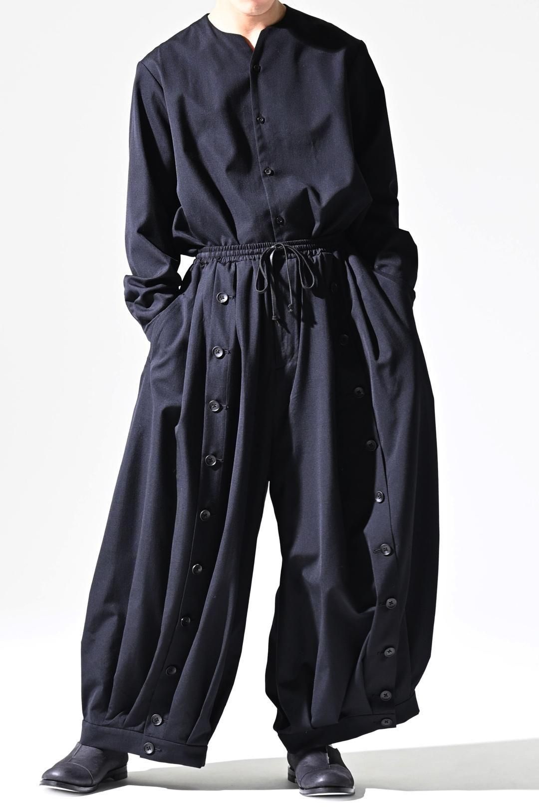 Wool Gabardine Mirrored Button Big Pants