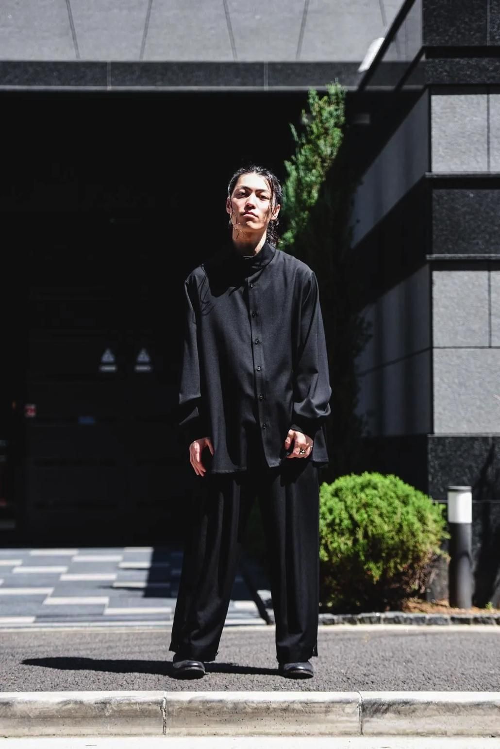 Wool Gabardine Stand Collar Shirt