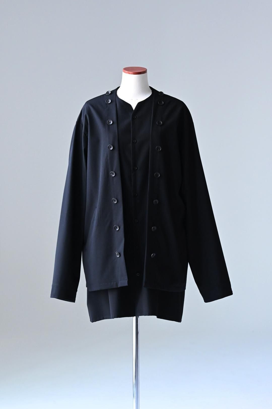 Wool Gabardine Mirrored Button Shirt Jacket