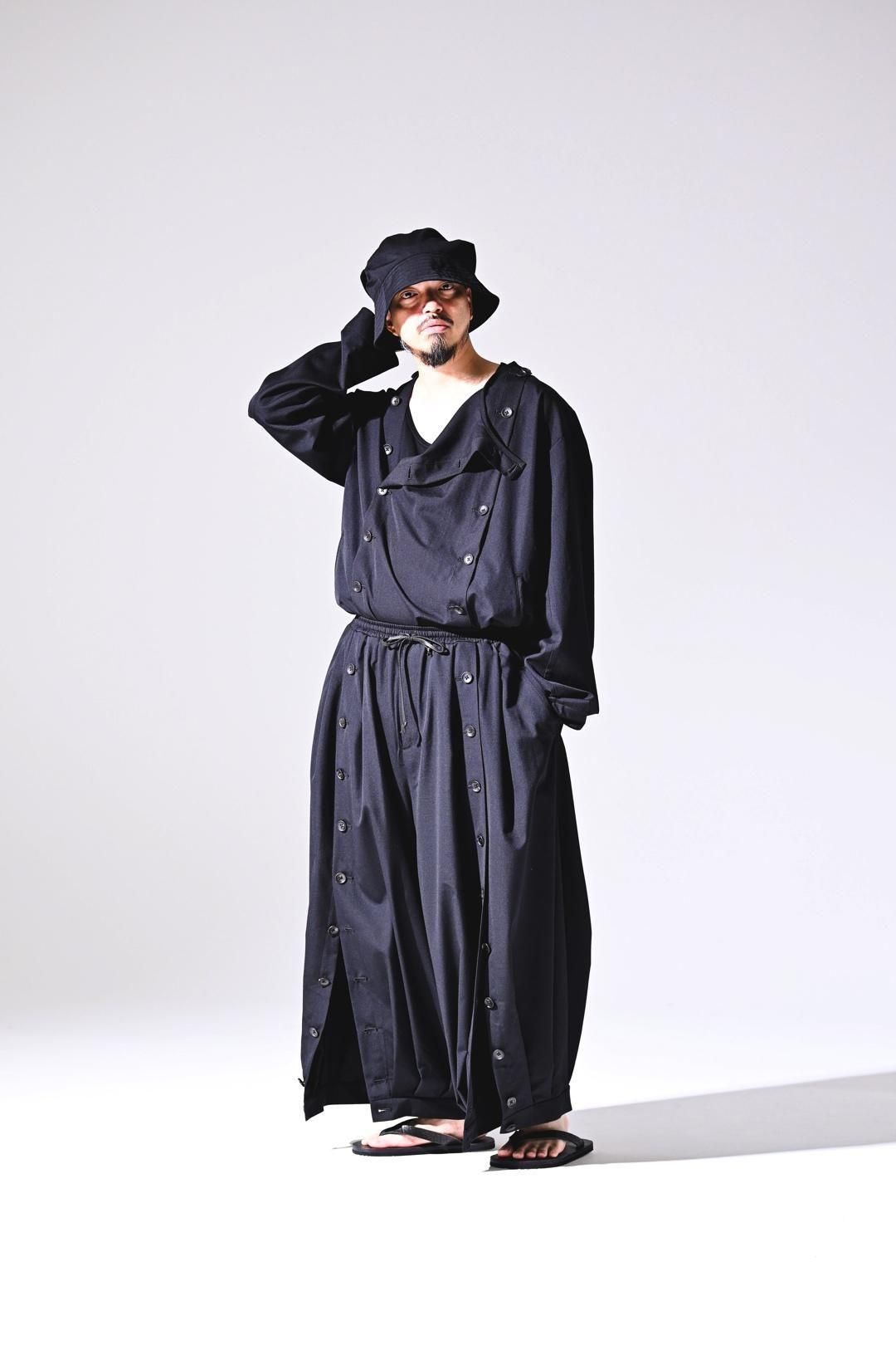 Wool Gabardine Mirrored Button Big Pants