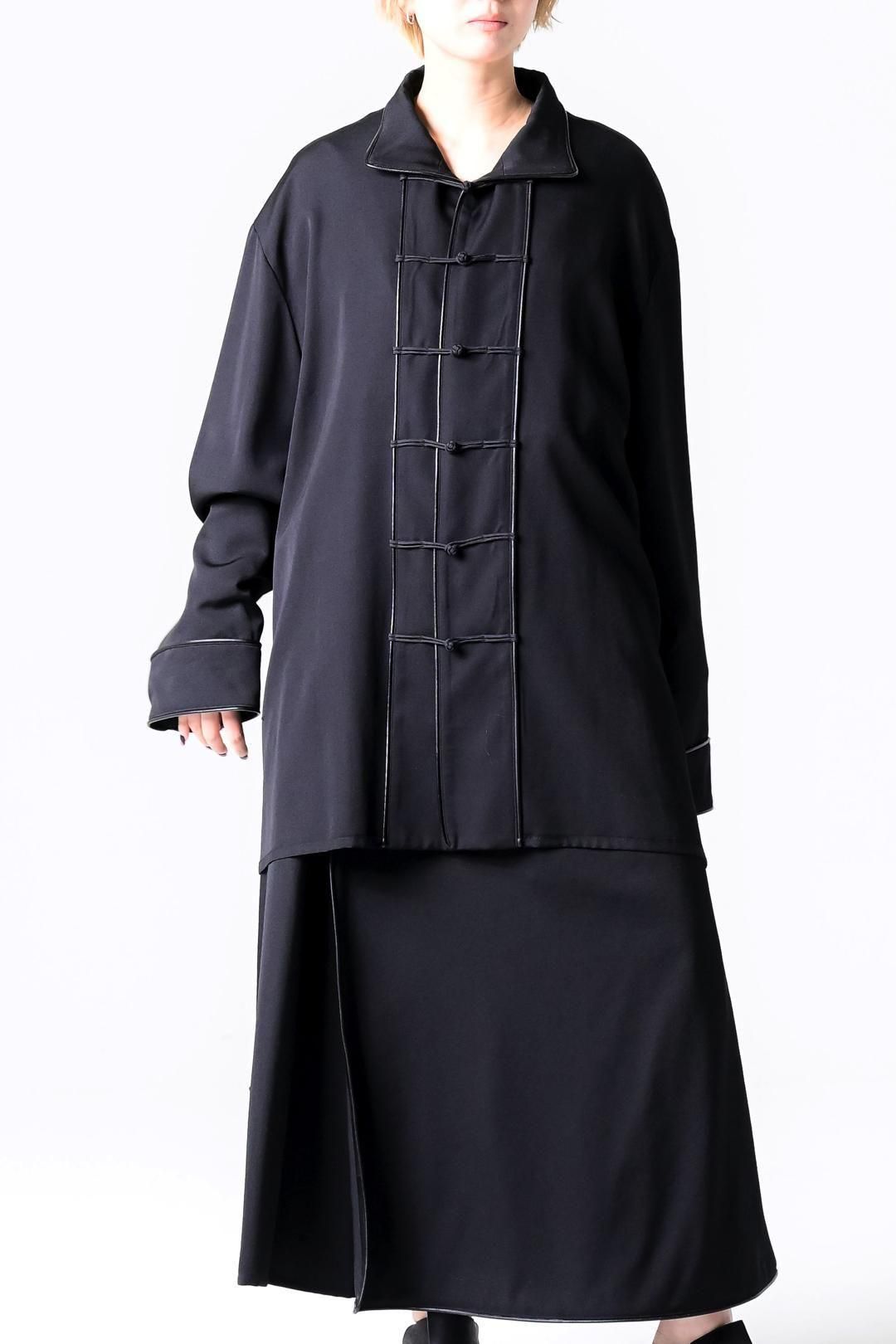 Wool Gabardine Leather Piping China Jacket
