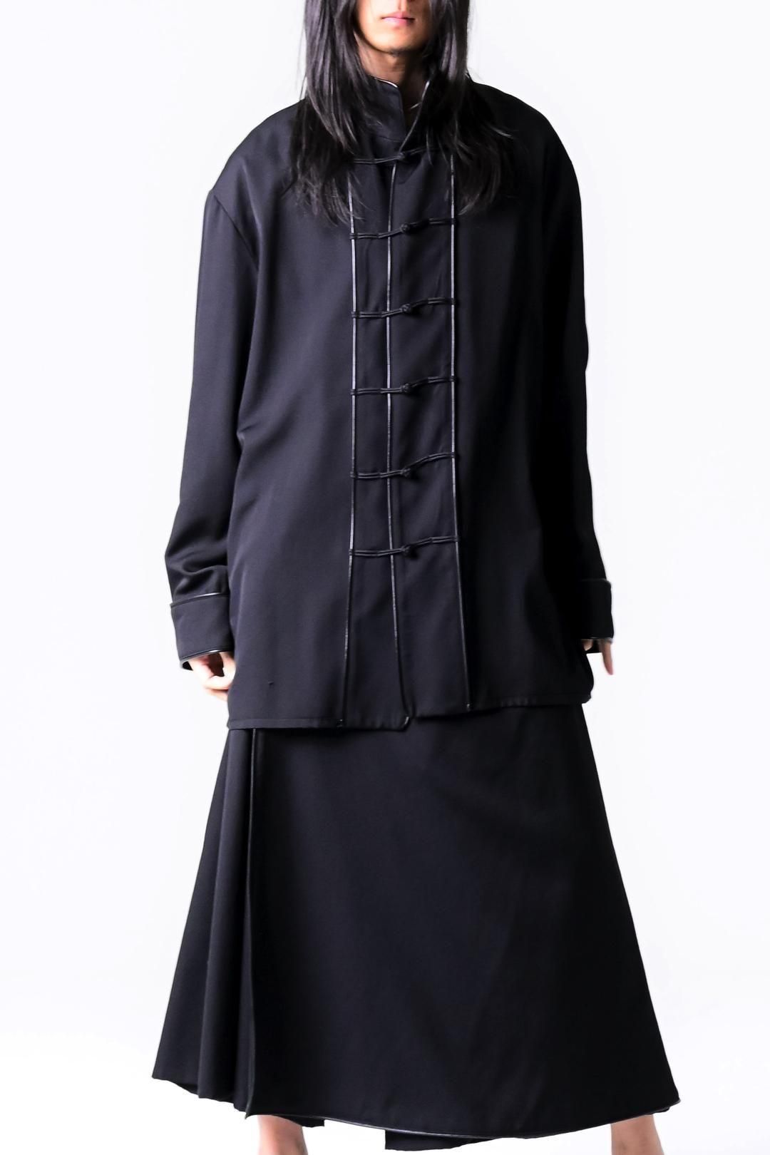 Wool Gabardine Leather Piping China Jacket