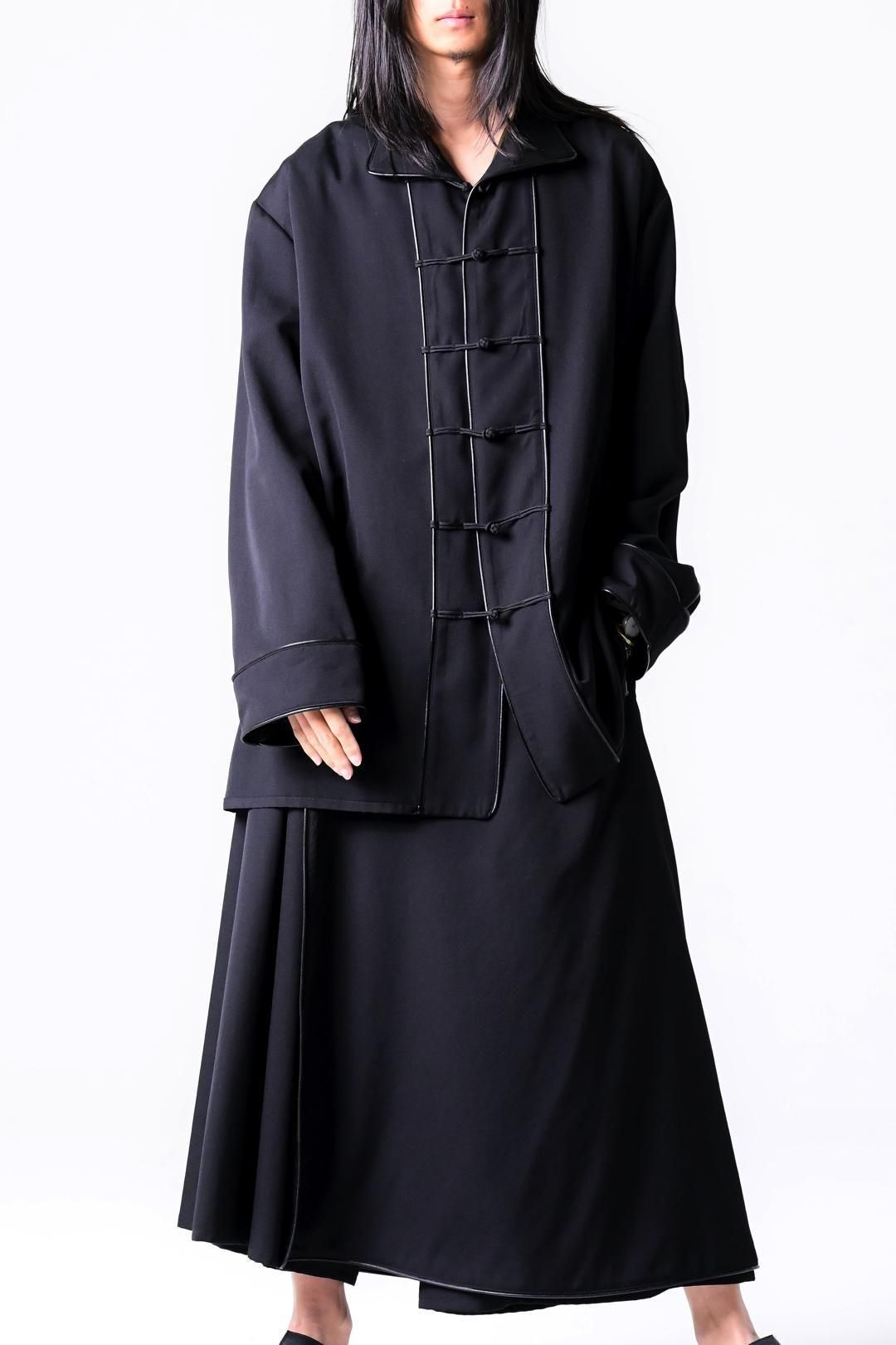 Wool Gabardine Leather Piping China Jacket