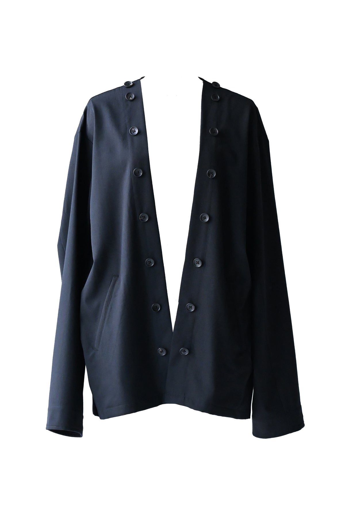 Wool Gabardine Mirrored Button Shirt Jacket