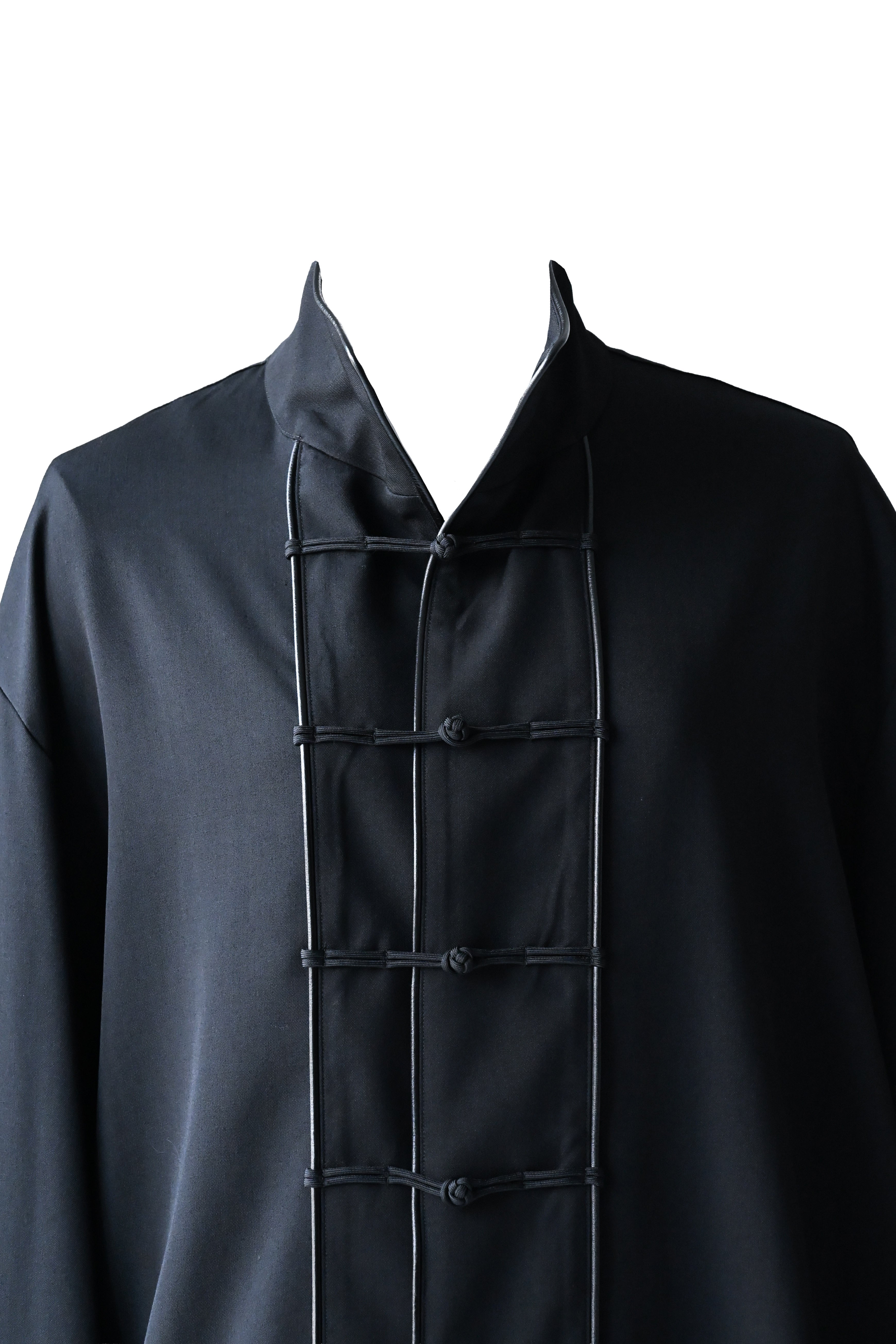 Wool Gabardine Leather Piping China Jacket