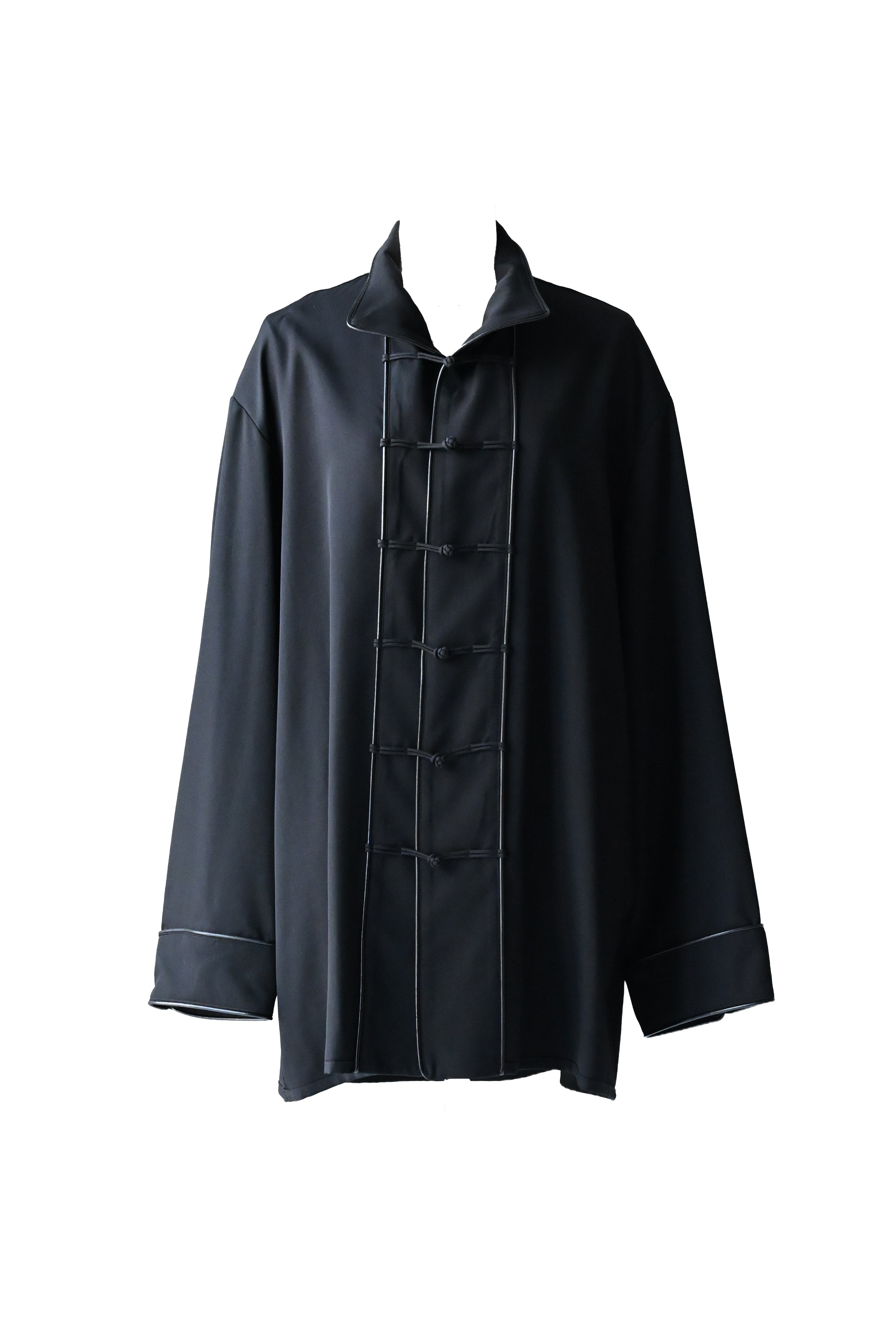 Wool Gabardine Leather Piping China Jacket