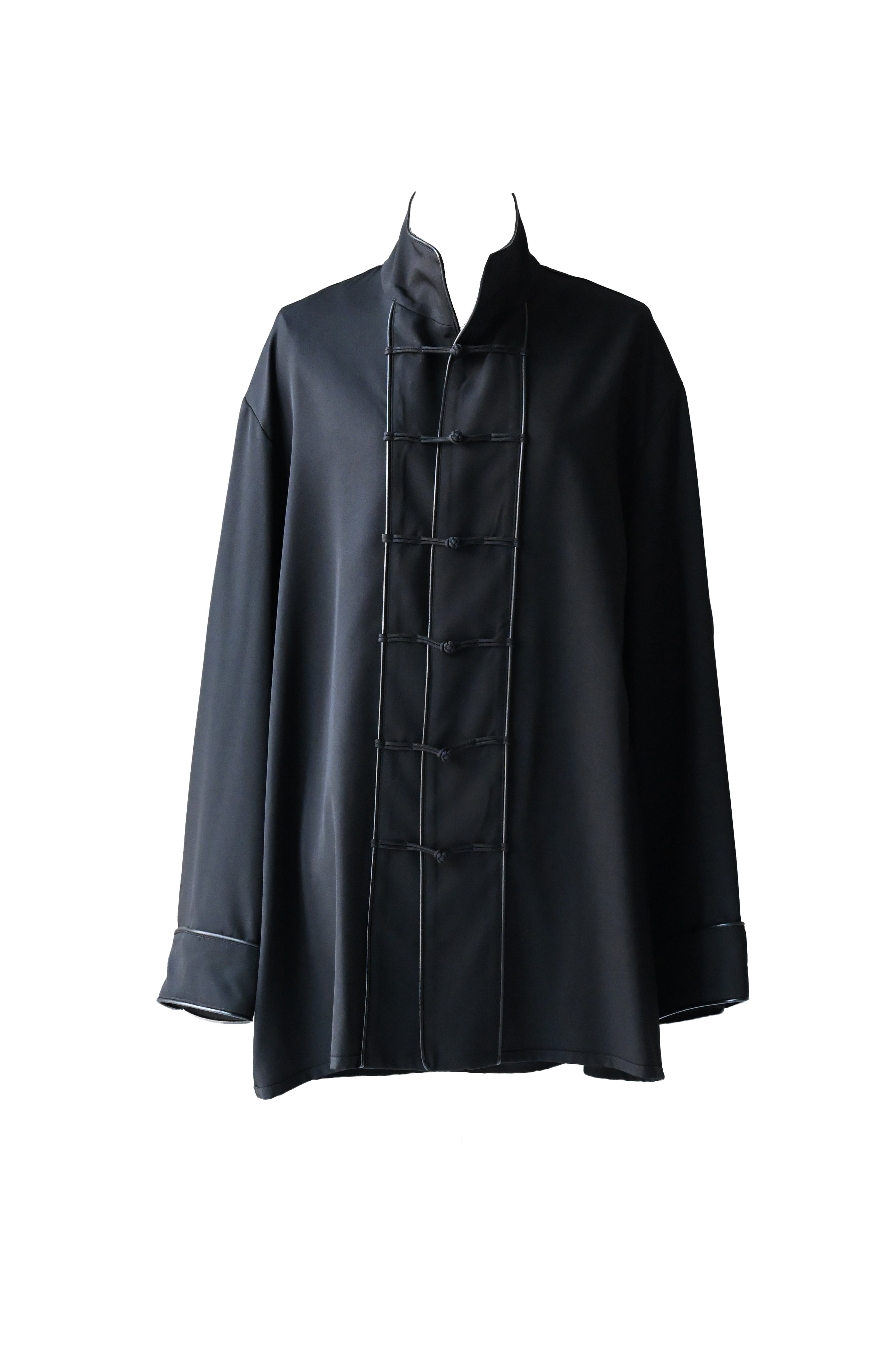 Wool Gabardine Leather Piping China Jacket